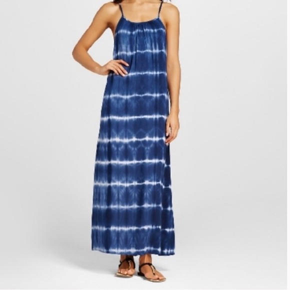 blue and white tie dye maxi dress